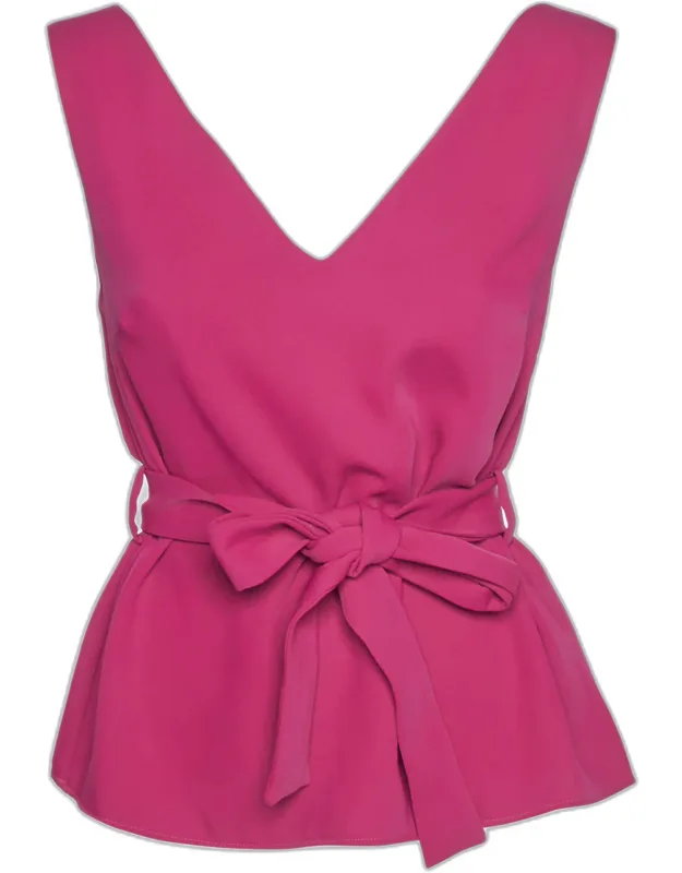 Belted V-neck Sleeveless Blouse