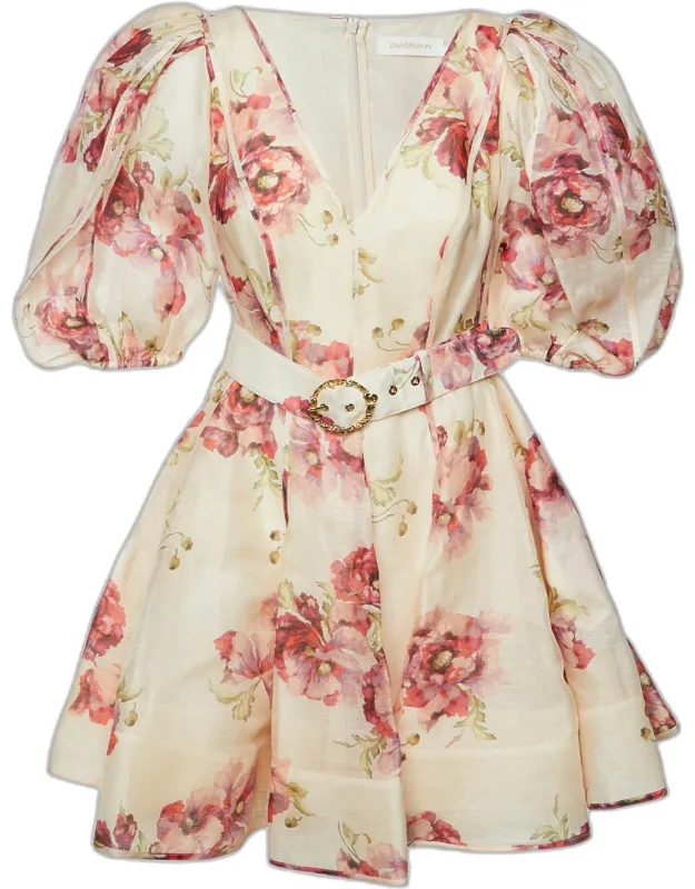 Peach Floral Print Linen High Tide Mini Dress