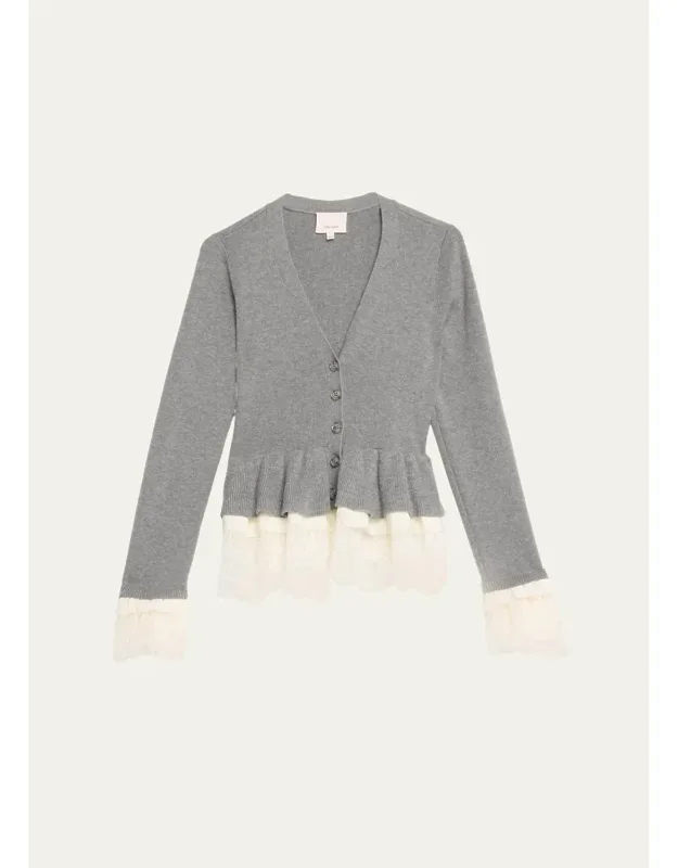 Ruffled Lace-trimmed Peplum Cardigan
