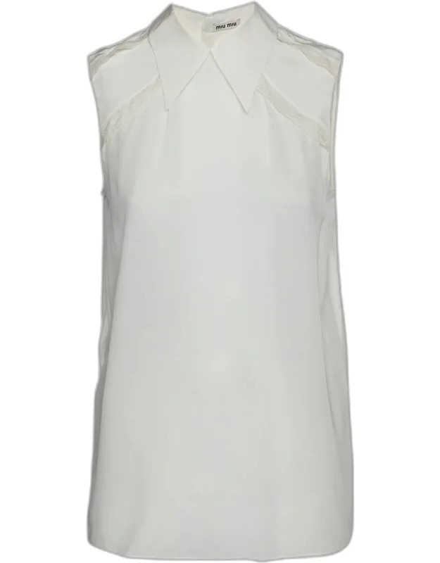 Crepe Lace Trimmed Sleeveless Top