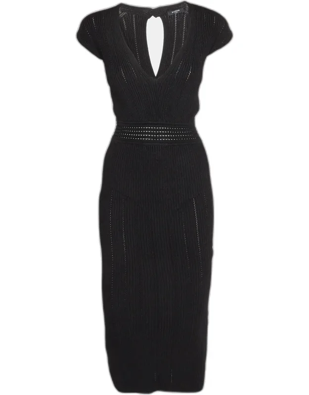 Openwork Rib Knit Cut-out Midi Dress