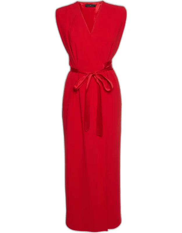 Crepe Sleeveless Wrap Maxi Dress