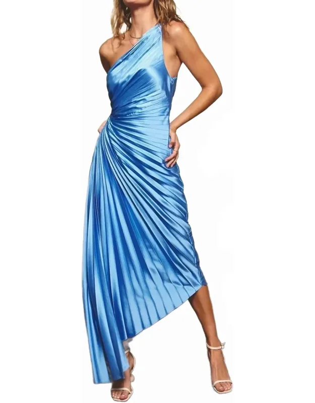Asymmetrical Pleated Maxi Dress