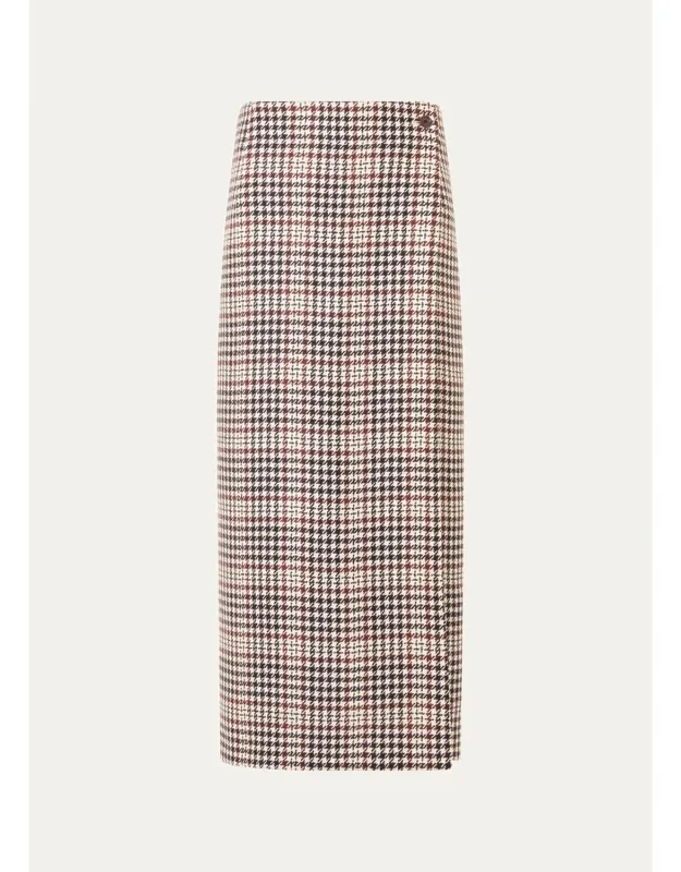 Houndstooth Check Midi Wrap Skirt