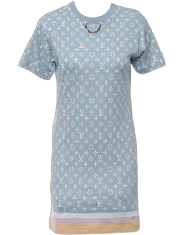 Monogram Printed Cotton Crewneck Short-sleeved Dress
