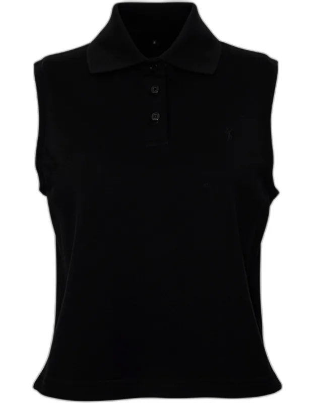 Sleeveless Pique Polo Crop Top