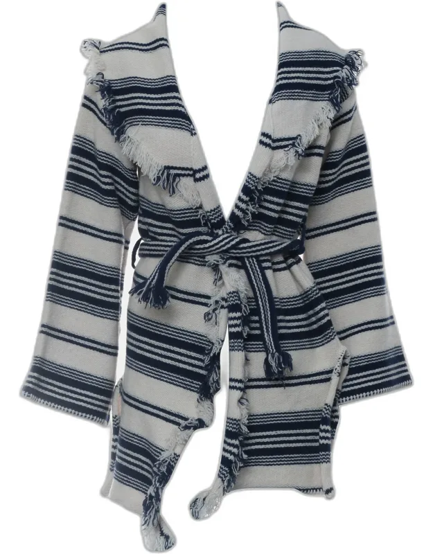 Fringe-edges Belted Knit Cardigan