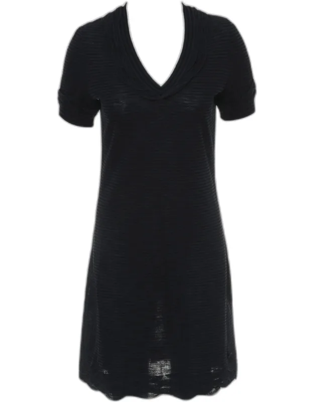 Ruffled V Neck Stripes Dress