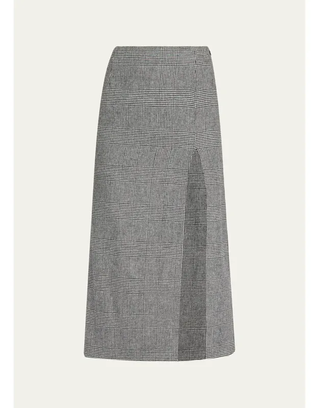 Glen Plaid Wool-cashmere Slit Midi Skirt