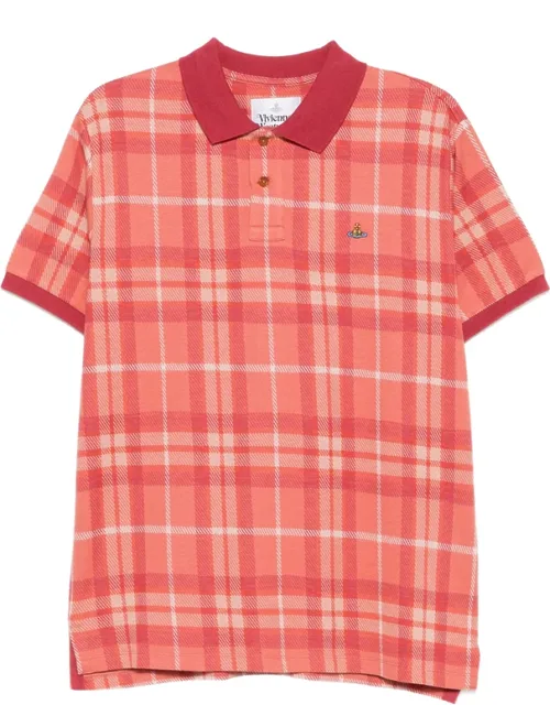Check-pattern Orb-embroidered Polo Shirt