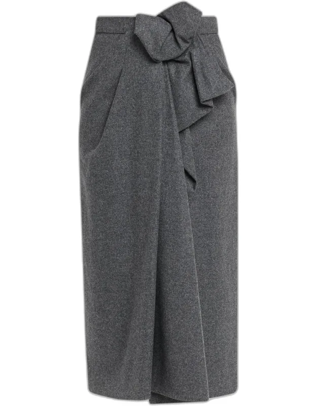 Draped Wool Midi Skirt