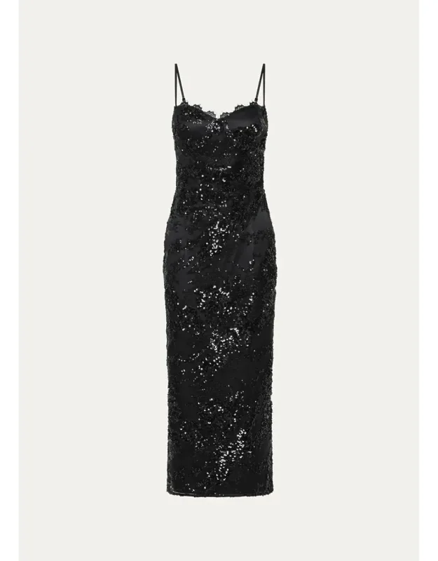Sequin Lace Column Midi Dress
