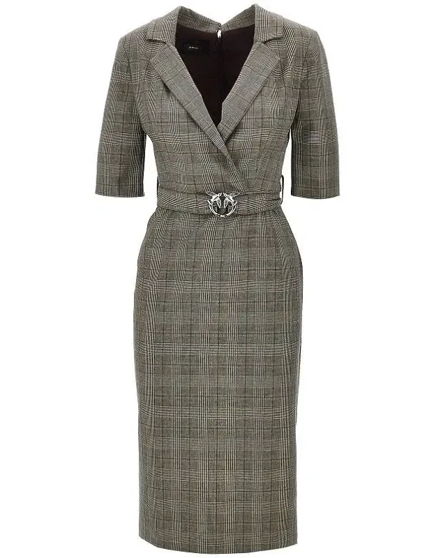 Wool-blend Midi Dress With Check Motif
