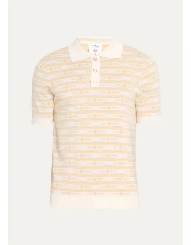 Wool Monogram Stripe Knit Polo Shirt