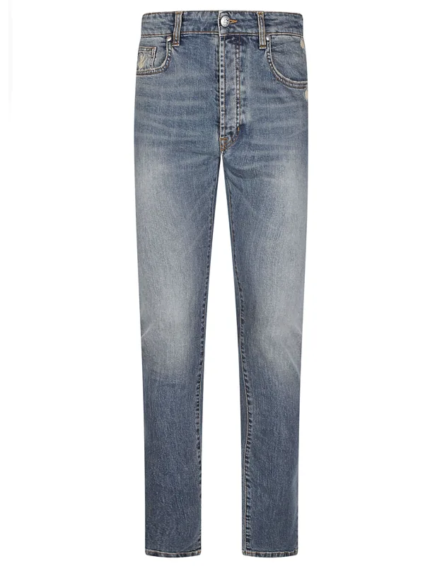Medium Blue Stretch Cotton Straight-leg Jeans