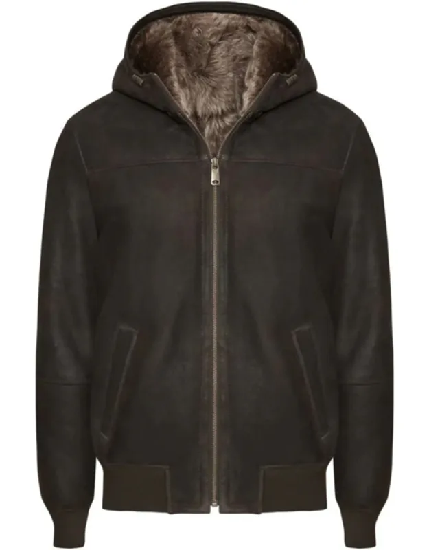 Toscana Shearling Jacket With Hood And Ribbed Details