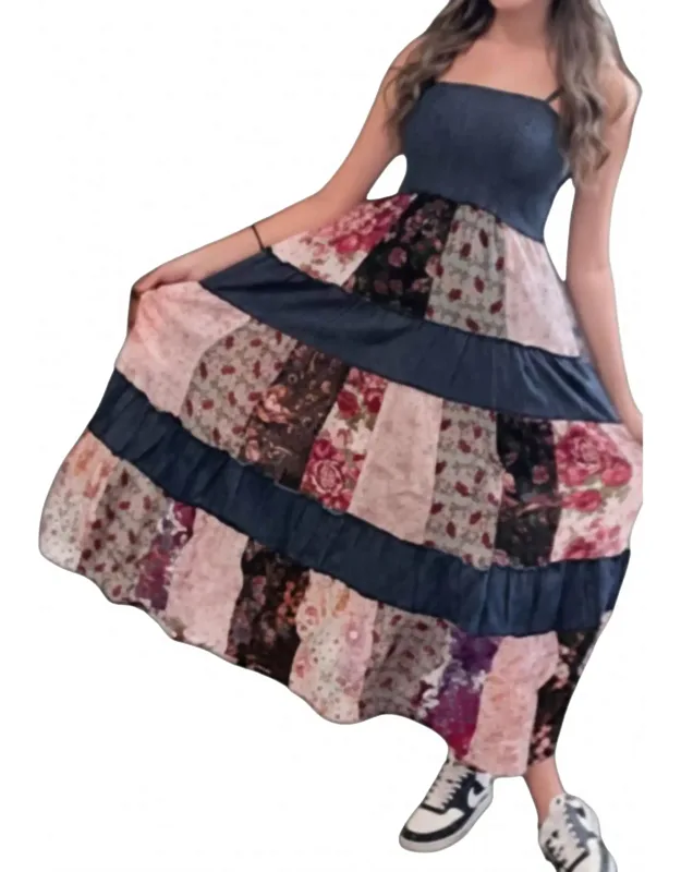 Sleeveless Patchwork Maxi Dress