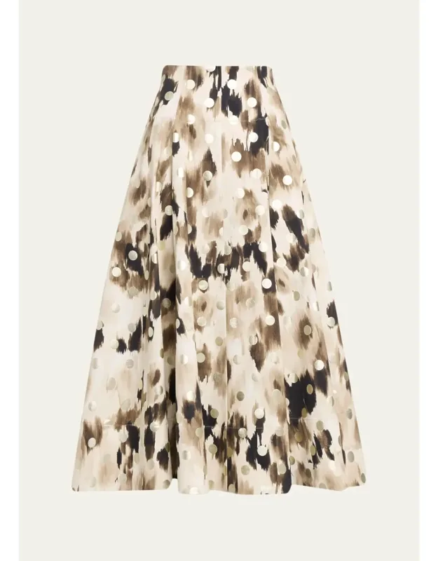 Ikat Metallic Polka-dot Print Midi Skirt