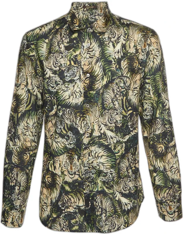 Multicolor Tiger Print Cotton Shirt