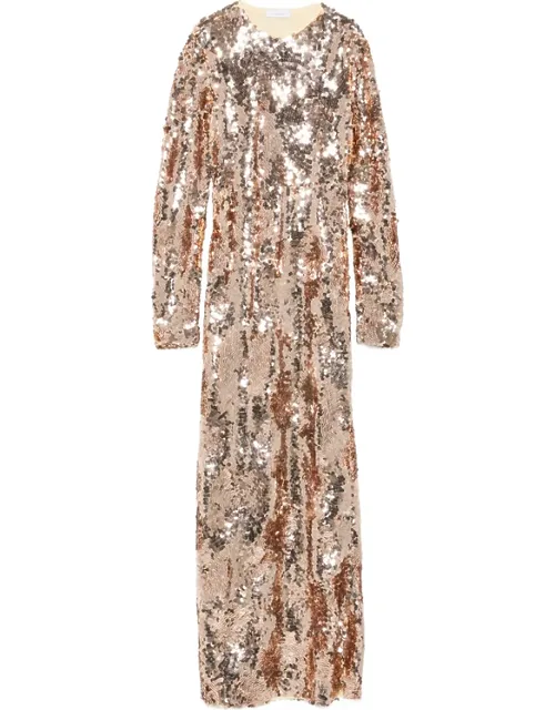 Sequin-embellished Long-sleeve Maxi Dress