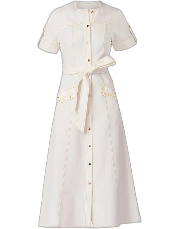 Belted Cotton Denim Midi Dress