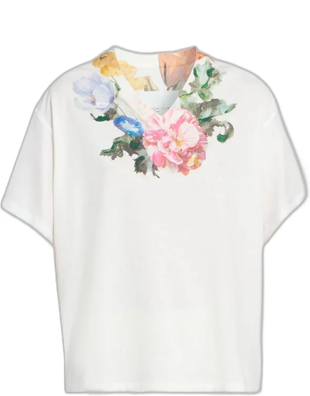 Floral Cotton V-neck T-shirt