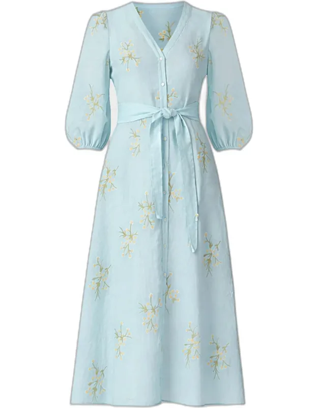 Floral-embroidered Midi Dress