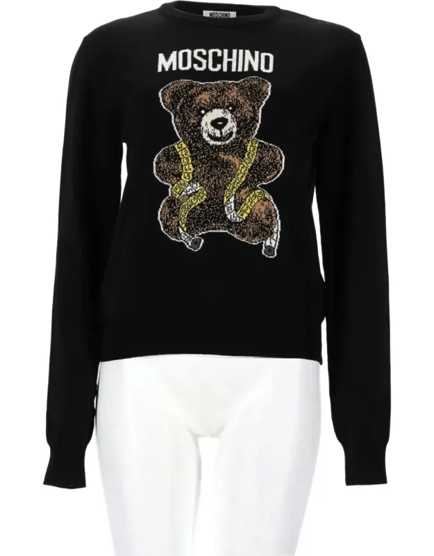 Long-sleeve Sweater With Teddy Bear Graphic And Ribbed Details