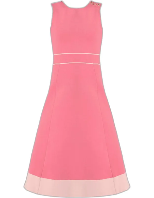Button-shoulder A-line Midi Dress
