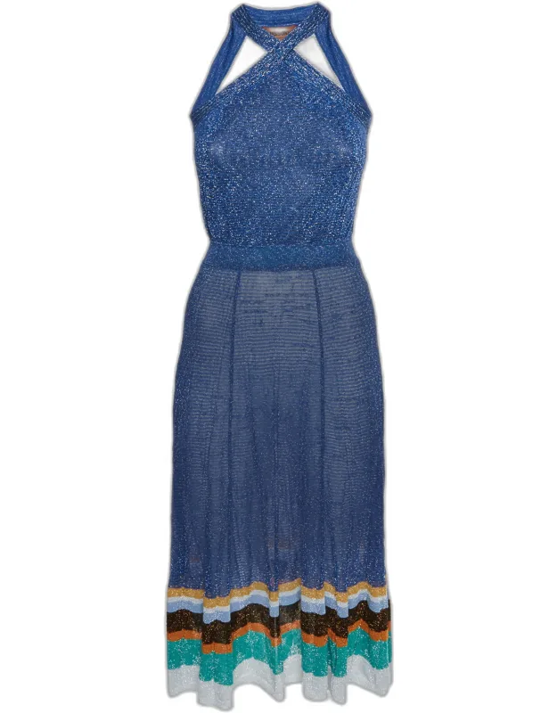 Striped Lurex Knit Sleeveless Midi Dress