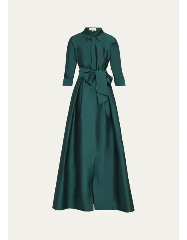 3/4-sleeve Taffeta Shirtdress