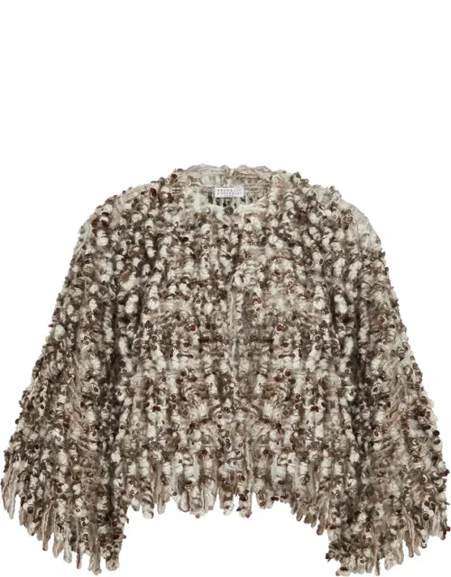 Dazzling Twist-embroidery Cardigan In Mohair And Wool