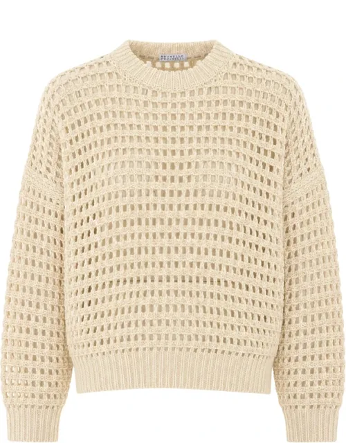 Sequin-embellished Open-knit Sweater