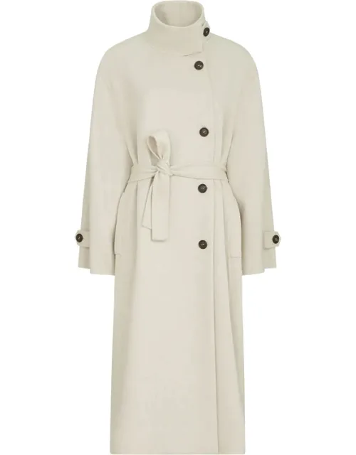 Hand-crafted Coat In Cashmere-beaver Double Cloth With Belt And Monili
