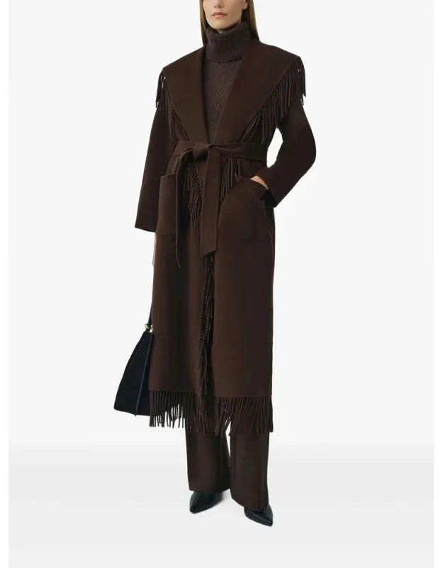 Fringe-trimmed Belted Coat