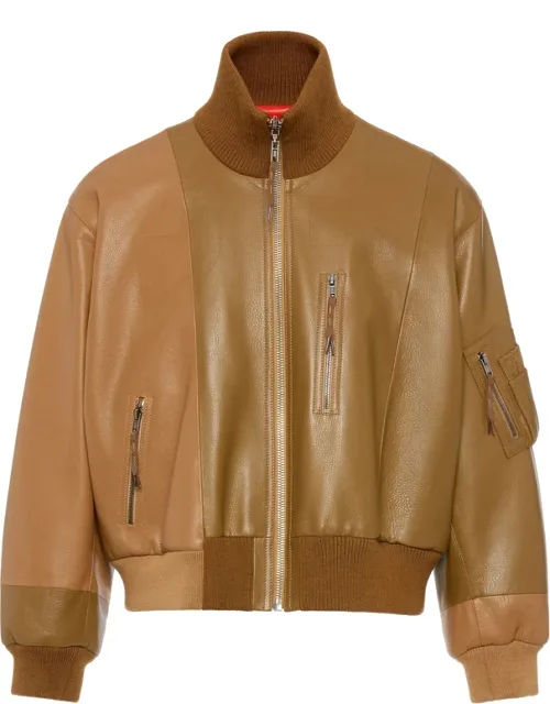 Spliced Leather Bomber Jacket