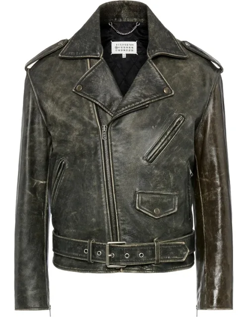 Distressed Leather Biker Jacket