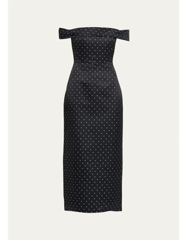 Polka-dot Jacquard Off-the-shoulder Midi Dress
