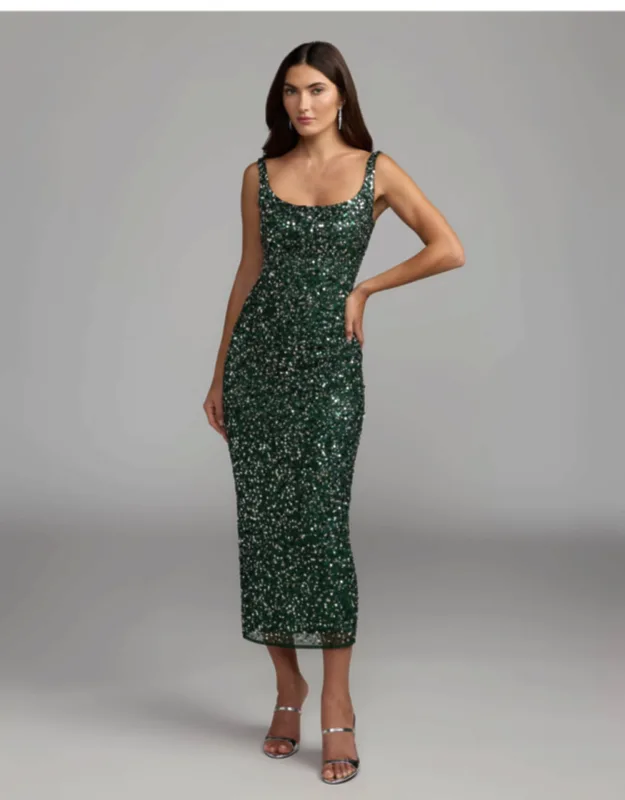 Emerald Sequin Sleeveless Midi Dress