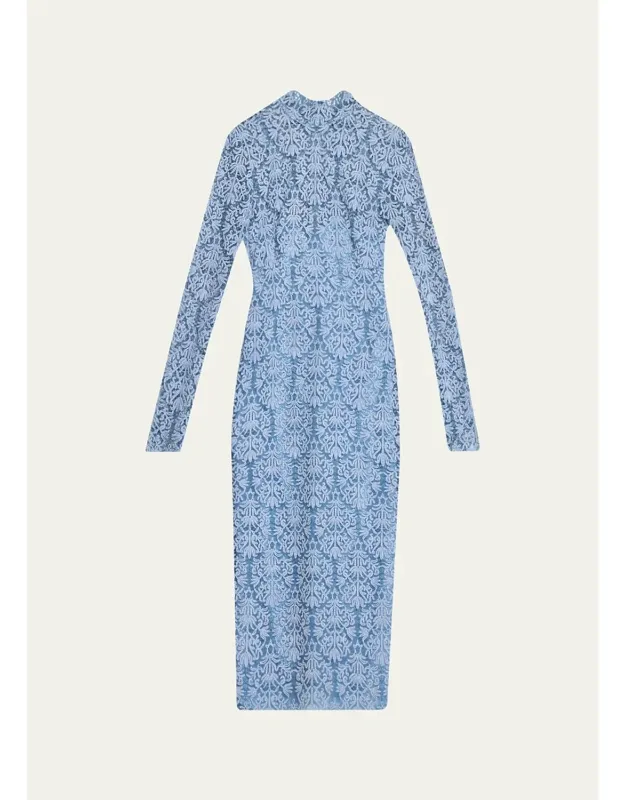 Chenille Lace Long-sleeve Midi Dress