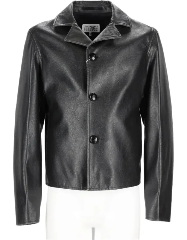 Cropped Jacket With Smooth Finish And Classic Collar
