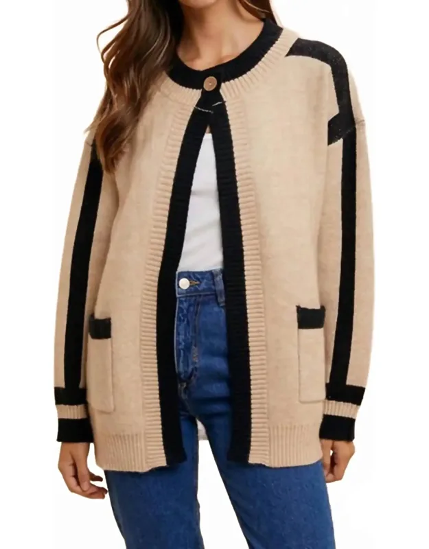 Contrast Trim Open Cardigan