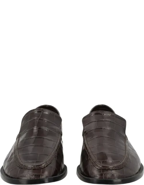 Glossy Crocodile-embossed Leather Loafers