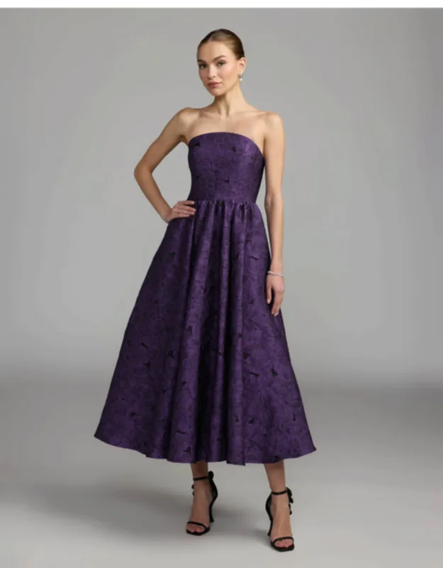 Floral Brocade Strapless Midi Dress