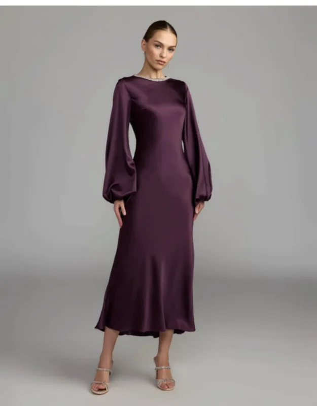 High Neck Long Sleeve Crystal Detail Dress