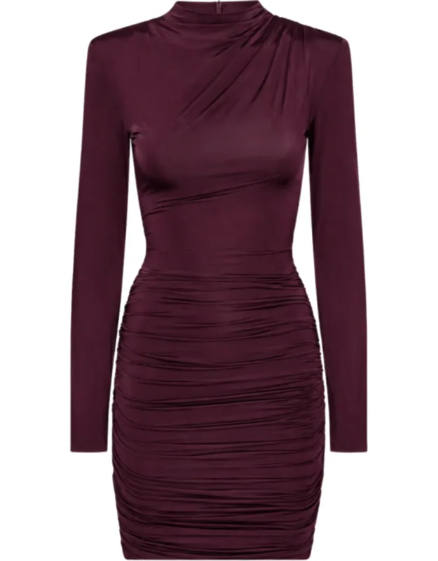 High Neck Draped Long-sleeve Mini Dress