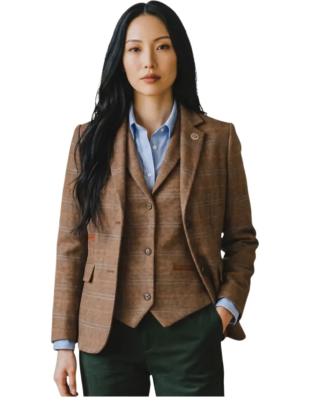 2 Piece Check Formal Tweed Blazer & Waistcoat Set