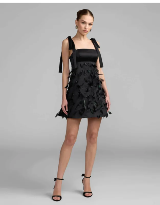 Feather Embellished Bow Strap Mini Dress