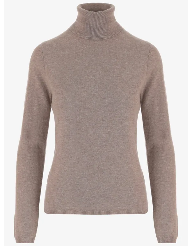 Turtleneck Ribbed Edges Cashmere Sweater