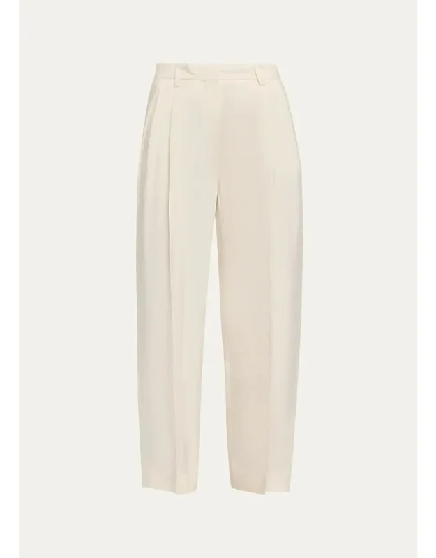 Double-pleat Straight-leg Ankle Trousers